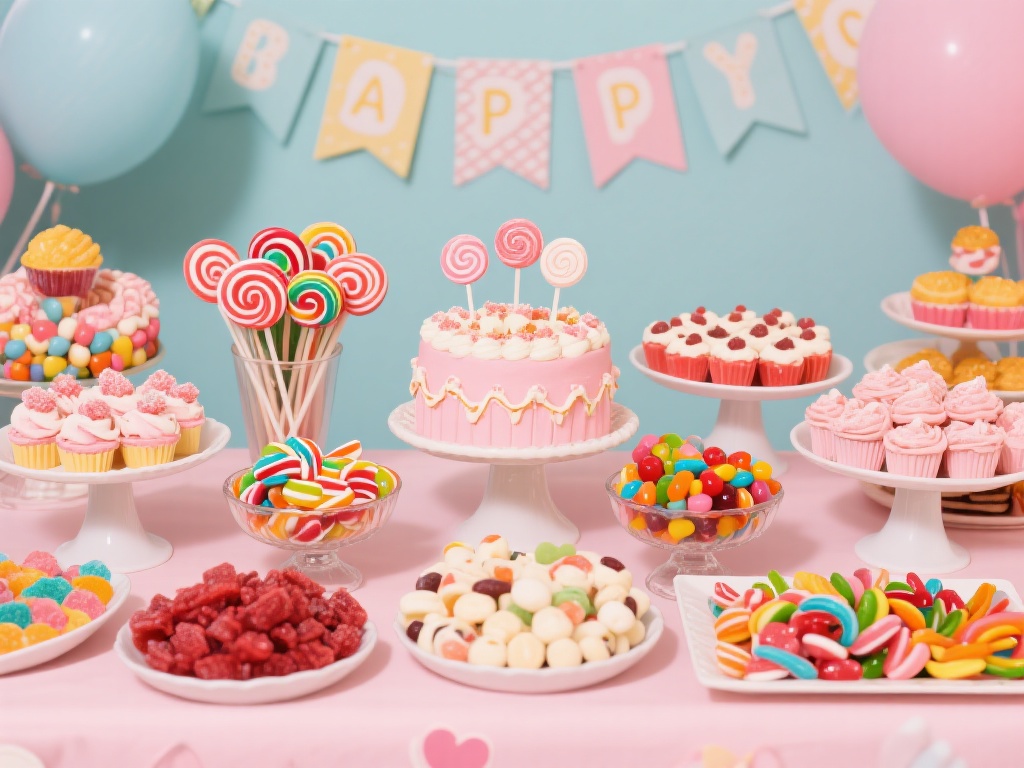 精选甜品：多样化糖果选择
糖果派对的核心当然是糖