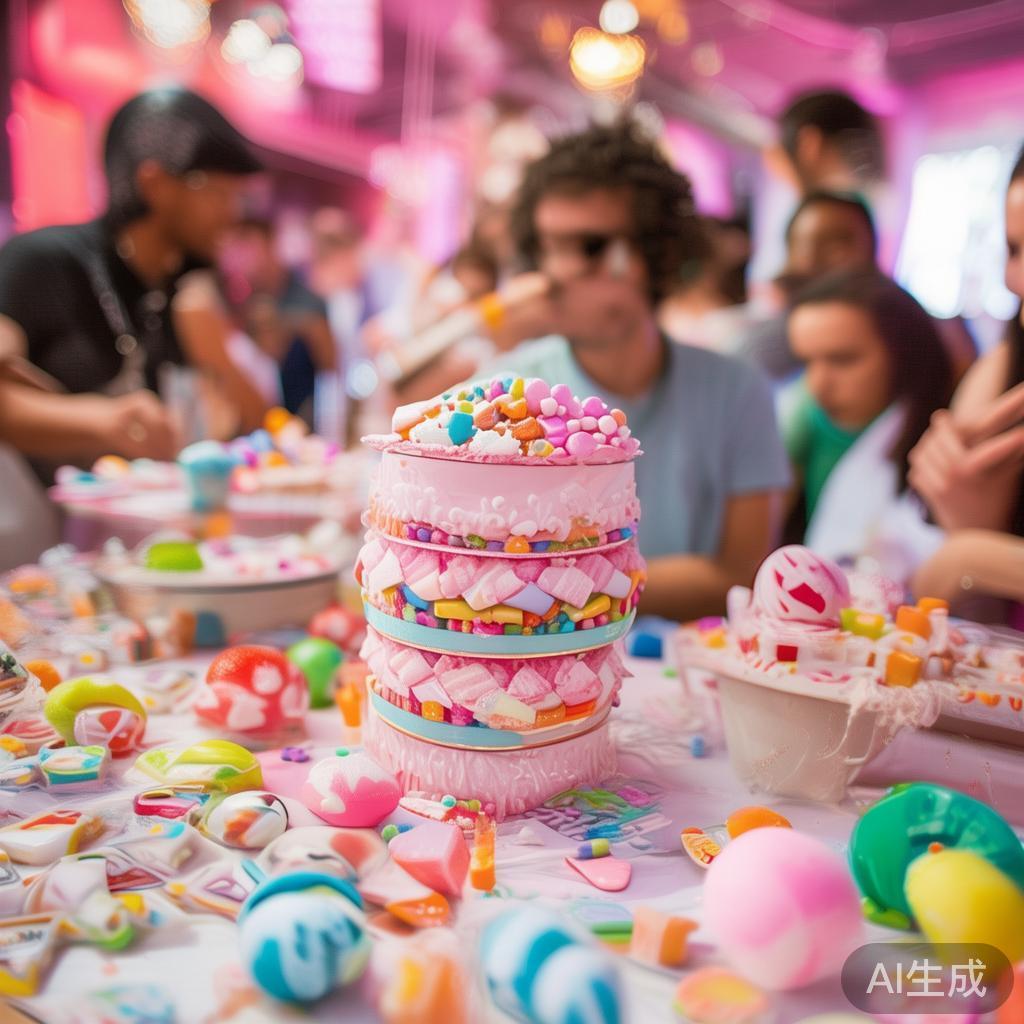 派对现场安排了多样化的互动环节。“创意糖果DIY”