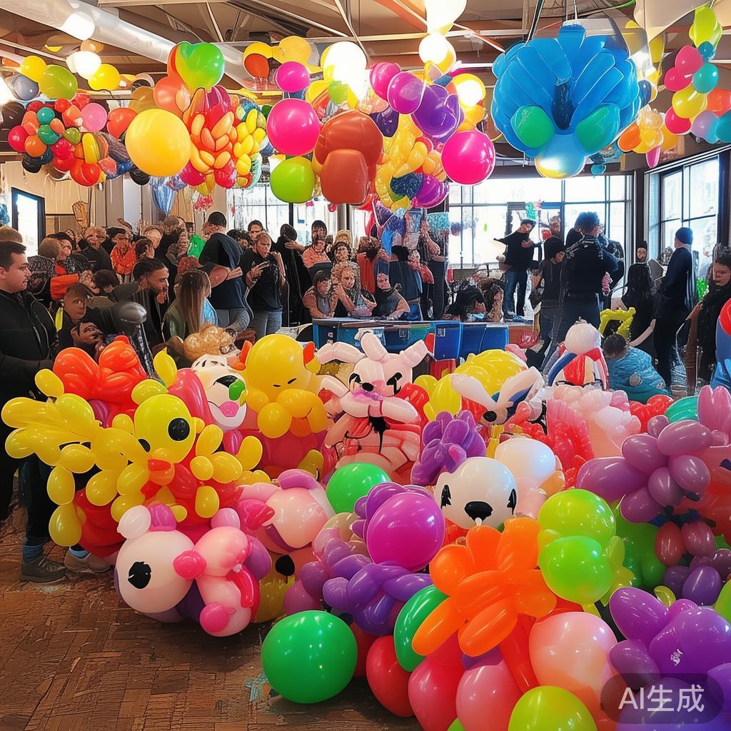 在派对现场，气球成为绝对的主角。专业气球艺术师精心
